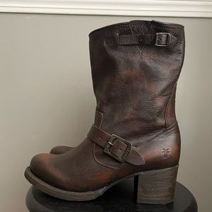 Frye Boots Vera Short Engineer Motorcycle Brown Leather Veronica Boot Womens 8